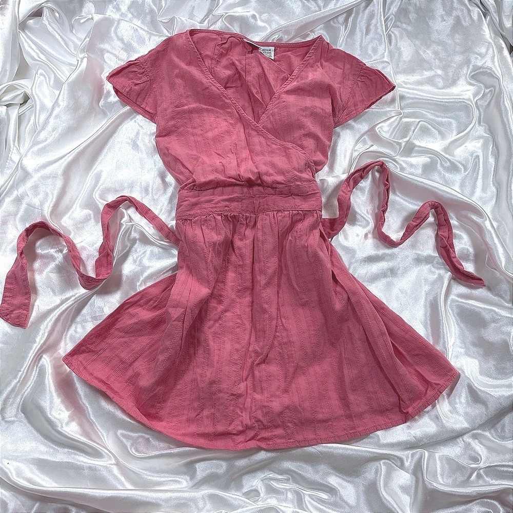 y2k Maternity Top Pink Excellent Duo Wrap Front Cotton Textured Short Sleeve